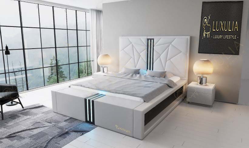 Modern Luxury Bed Frame With Headboard, Bed Frame With Led Lights In Headboard