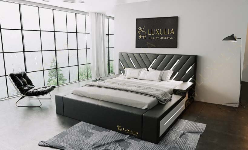 Modern Luxury Bed Frame With Headboard, Bed Frame With Led Lights In Headboard